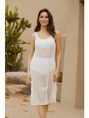 Scoop Neckline Fishnet Pattern Crochet Cover Up