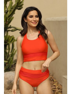 Active Orange Scoop Neck High Waist Two Piece Bikini Set