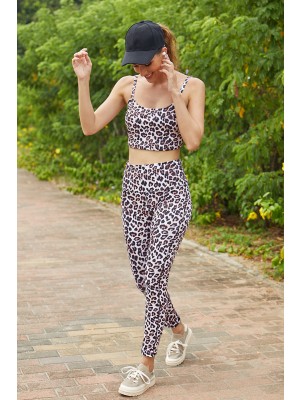 Leopard Print Strap High Waist Yoga Set