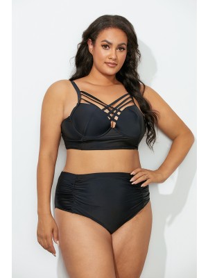 Strappy Neck Detail High Waist Bikini Swimsuit