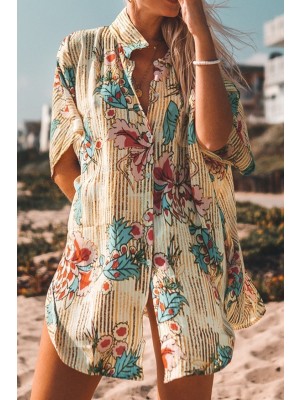 Floral Print Buttoned Cover Up