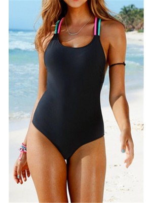 Colorful Strip Scoop Neck One piece Swimsuit