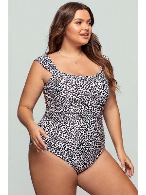 Leopard Wide Straps OffShoulder OnePiece Swimsuit