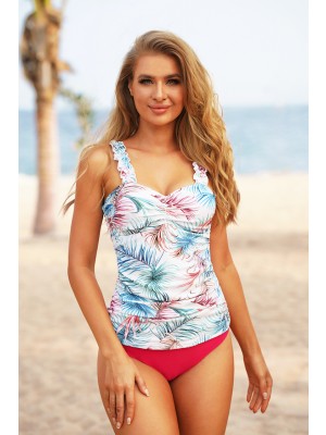 Floral Squre Neck Ruffled Adjustable Stretch Straps Tankini Set