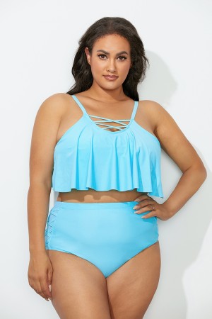 Mint Strappy Scoop Neck High Waist Bikini Set