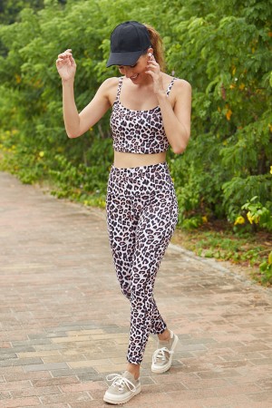 Leopard Print Strap High Waist Yoga Set