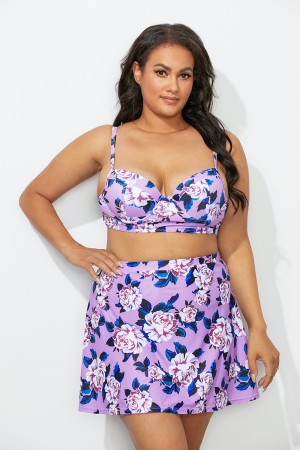 Lavender Purple Floral Cut & Sew Bikini Set