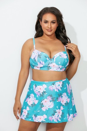 Aqua Floral Underwire Bikini Set