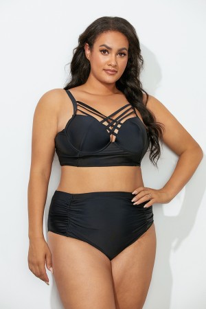 Strappy Neck Detail High Waist Bikini Swimsuit