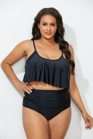 Black Flounce High Waist Bikini Set