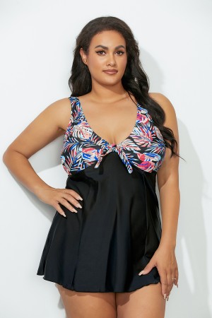 Black Tie Front Vneck Swimdress