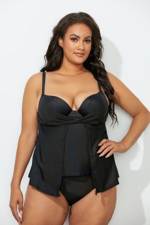 Black Faux Flyaway Underwire Tankini Set