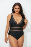 BLACK LATTICE PLUNGE ONE PIECE SWIMSUIT