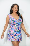 Tropical Ruffle Neck Swimdress
