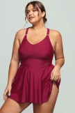Solid Pink V Neck Crossback Swimdress