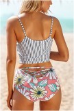 Striped Tankini Top With Floral Print Bottom