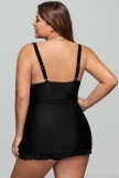Solid Black Sweetheart Neck Ruffled Swimdress