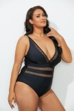 BLACK LATTICE PLUNGE ONE PIECE SWIMSUIT