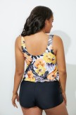 EVERLASTING FLORAL SIDE TIE BLOUSON TANKINI WITH CARGO SHORT