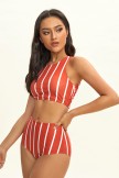 Striped High Waist Bikini Set