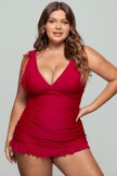 Ruched V Neck Wide Straps Swimdress