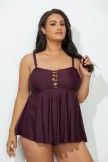 PLUM LATTICE WIRELESS TANKINI SET