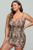 Leopard Bandeau Neck Ruffled Swimdress
