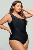 Solid Black One Shoulder OnePiece Swimsuit