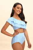 Striped Ruffle One Shoulder Bikini Set