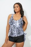 DEW DROPS SIDE TIE BLOUSON TANKINI WITH CARGO SHORT