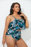 PEACH PINK LEAF STRAPPY FLOUNCE WIRELESS BIKINI SET