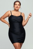 Solid Black Twist Front Bandeau Swimdress