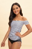 Striped Long Off The Shoulder Tankini Set