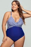 Striped Wrap V Neck OnePiece Swimsuit