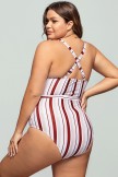 Striped Belted V Neck OnePiece Swimsuit