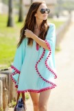 Color Pompom Batwing Sleeve Tunic Cover Up