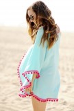 Color Pompom Batwing Sleeve Tunic Cover Up