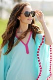 Color Pompom Batwing Sleeve Tunic Cover Up