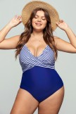 Striped Wrap V Neck OnePiece Swimsuit