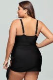 Solid Black V Neck Side Ties Swimdress