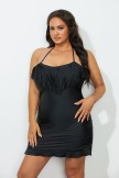 BLACK FRINGE BANDEAU SWIMDRESS