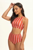 Striped High Waist Bikini Set