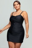 Solid Black Twist Front Bandeau Swimdress