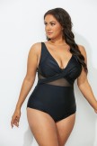 BLACK CUT OUT MESH UNDERWIRE ONE PIECE SWIMSUIT