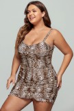 Leopard Bandeau Neck Ruffled Swimdress
