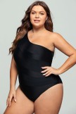 Solid Black One Shoulder OnePiece Swimsuit