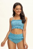 Blue Pleat High Waist Bikini Set