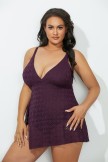 WINE CROCHET SIDE SLIT VNECK SWIMDRESS