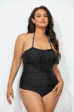 BLACK FRINGE BANDEAU ONE PIECE SWIMSUIT