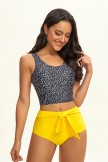 White Dots V Neck Tankini Set With Yellow Bottom